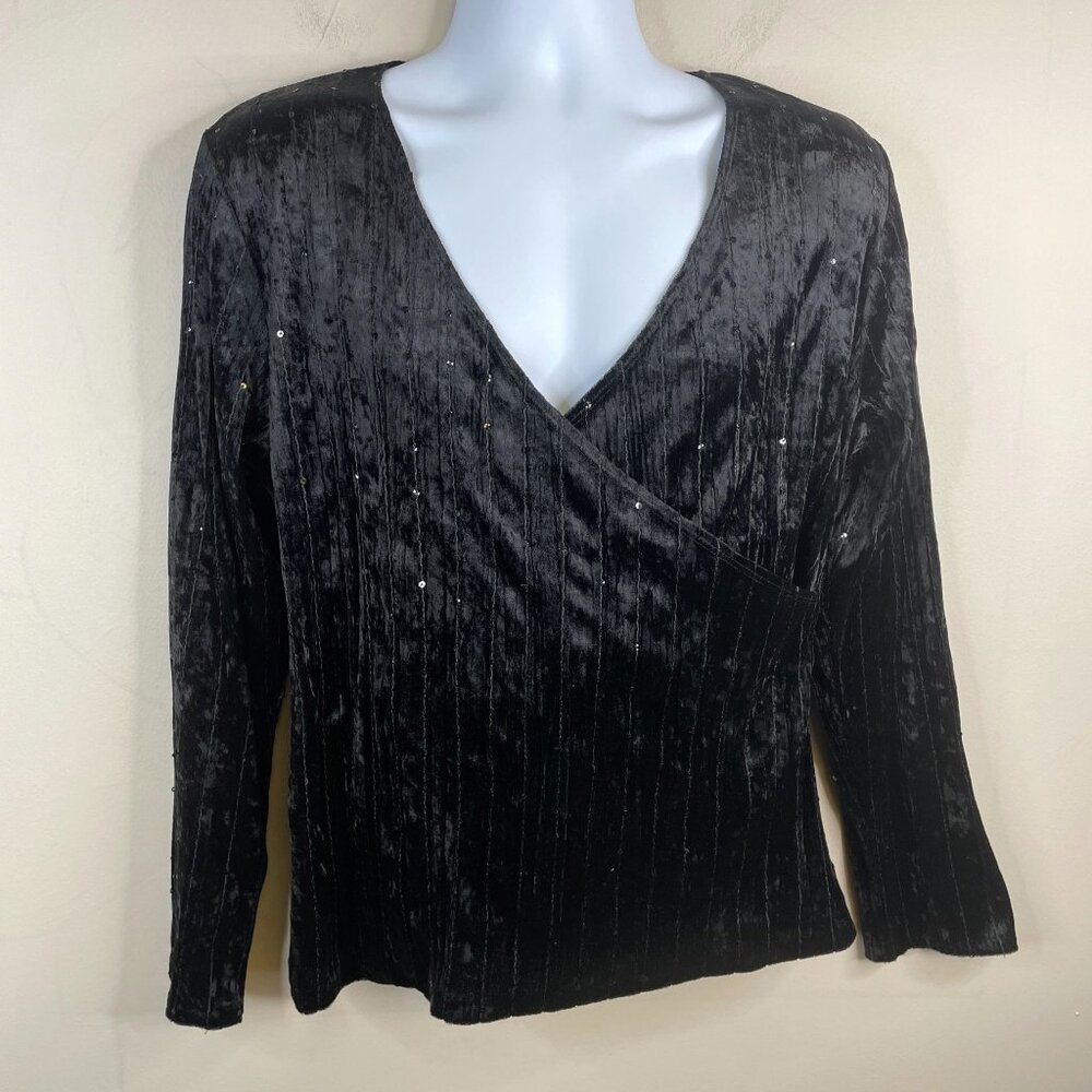 Y2K Whimsigoth Top Womens XLarge Vintage‎ Velvet Sequin Romantic Long Sleeve